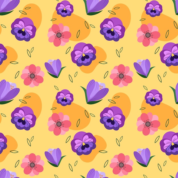 Patrón de motivo de flores de colores con fondo amarillo