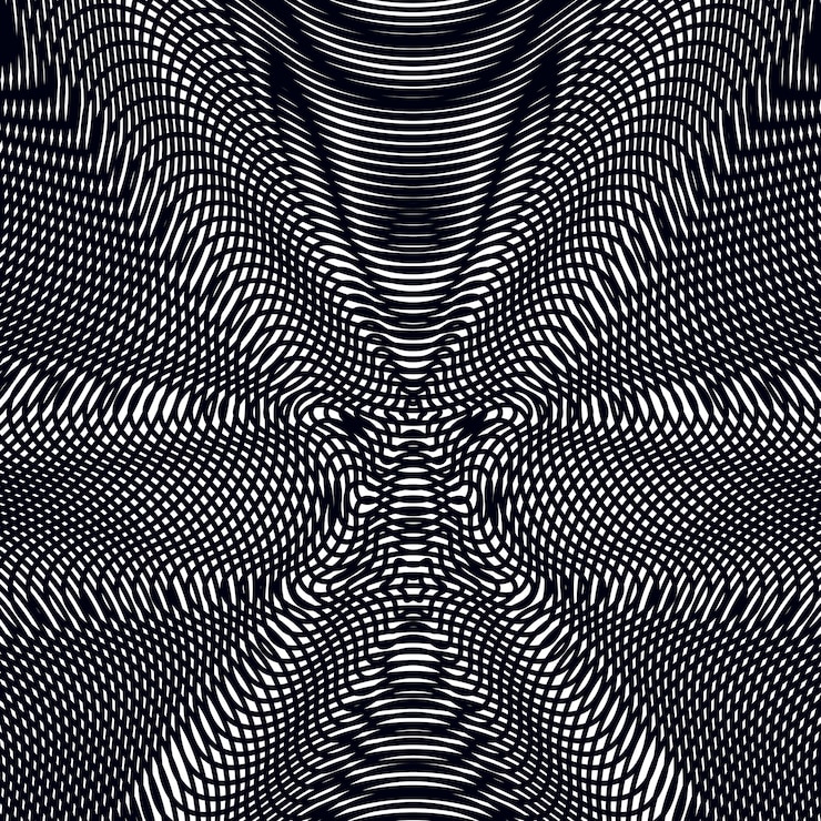 Vector patrón muaré, fondo op art. fondo hipnótico relajante con líneas negras geométricas. mosaico vectorial abstracto.