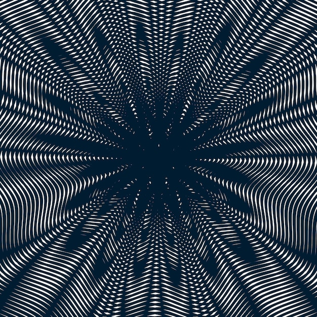 Patrón muaré, fondo op art. Telón de fondo hipnótico con líneas negras geométricas. Mosaico vectorial abstracto.