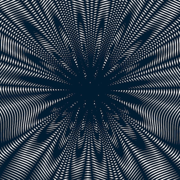 Vector patrón muaré, fondo op art. telón de fondo hipnótico con líneas negras geométricas. mosaico vectorial abstracto.