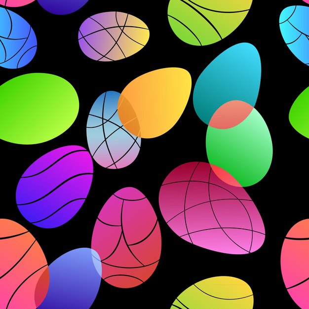 Patrón multicolor transparente de huevos de Pascua de colores sobre fondo negro