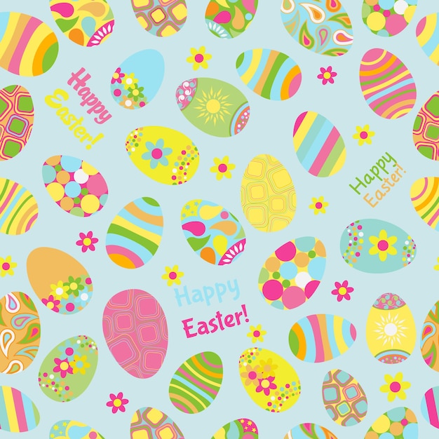 Vector patrón multicolor transparente de huevos de pascua con varios adornos