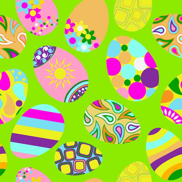 Vector patrón multicolor transparente de huevos de pascua con varios adornos