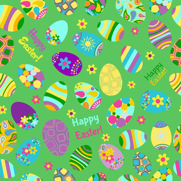 Vector patrón multicolor transparente de huevos de pascua con varios adornos