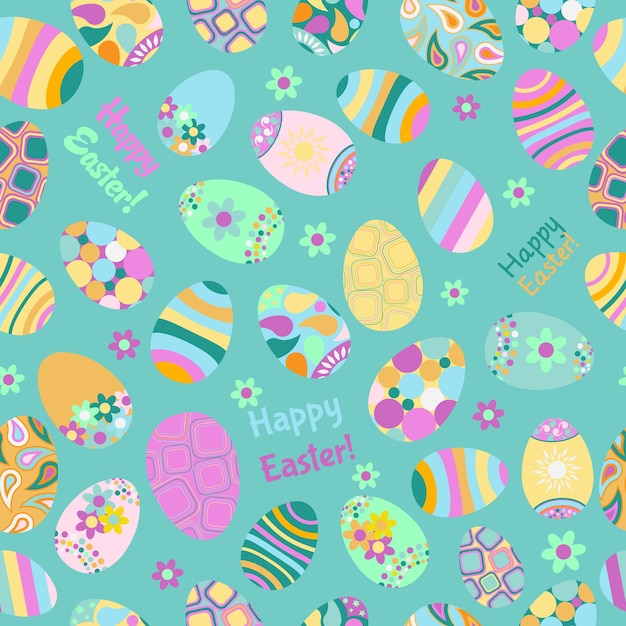 Patrón multicolor transparente de huevos de Pascua con varios adornos