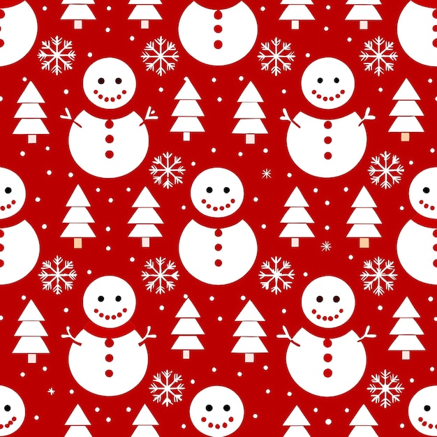 Patrón de muñeco de nieve de Navidad sin costuras con un fondo rojo audaz para diseños festivos