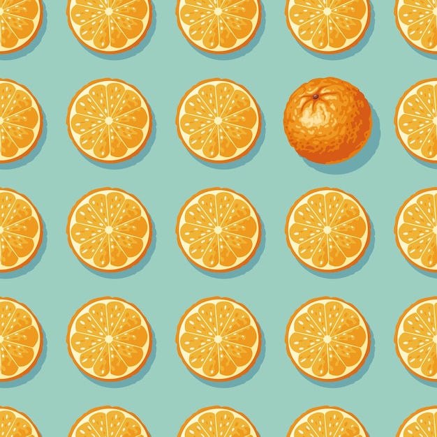 Patrón de naranjas sobre un fondo azul.
