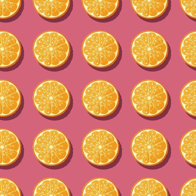 Patrón de naranjas sobre un fondo rosa.