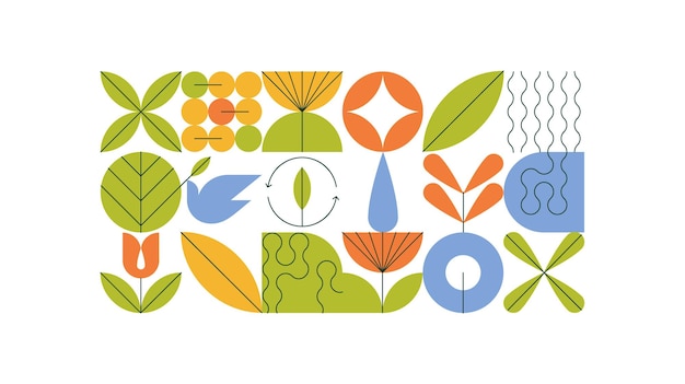 Patrón natural minimalista vectorial Formas geométricas abstractas y simples Concepto de agricultura ecológica floral Bandera