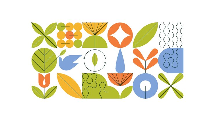 Patrón natural minimalista vectorial Formas geométricas abstractas y simples Concepto de agricultura ecológica floral Bandera