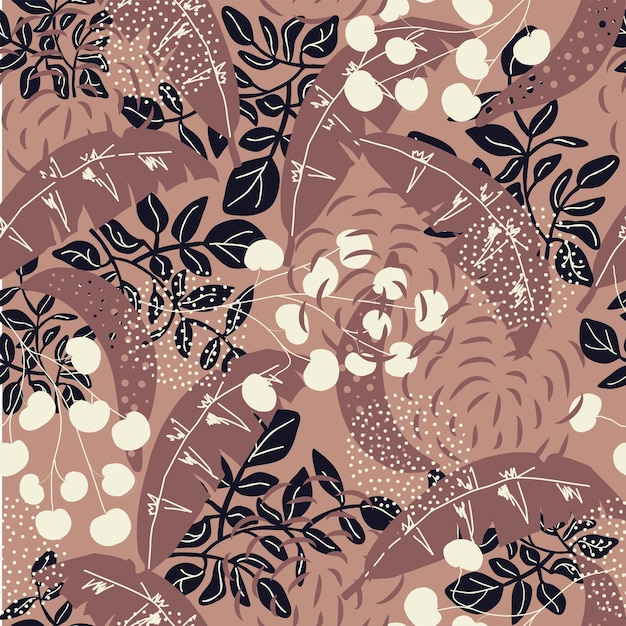Patrón de naturaleza perfecta Textura abstracta deja formas dibujadas sobre fondo marrón dibujado a mano