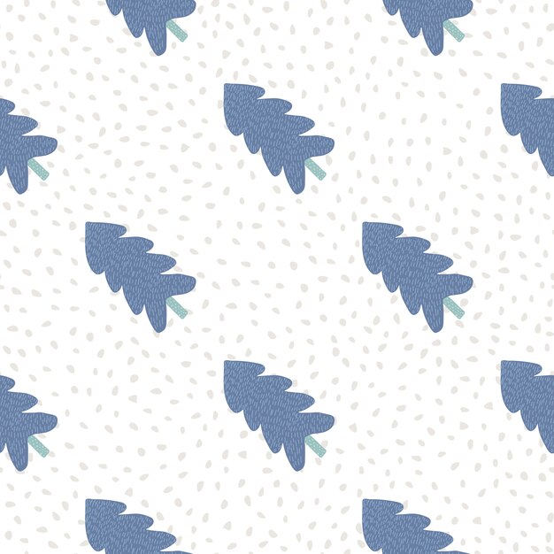 Patrón de Navidad con abeto azul sobre fondo blanco con puntos de luz.