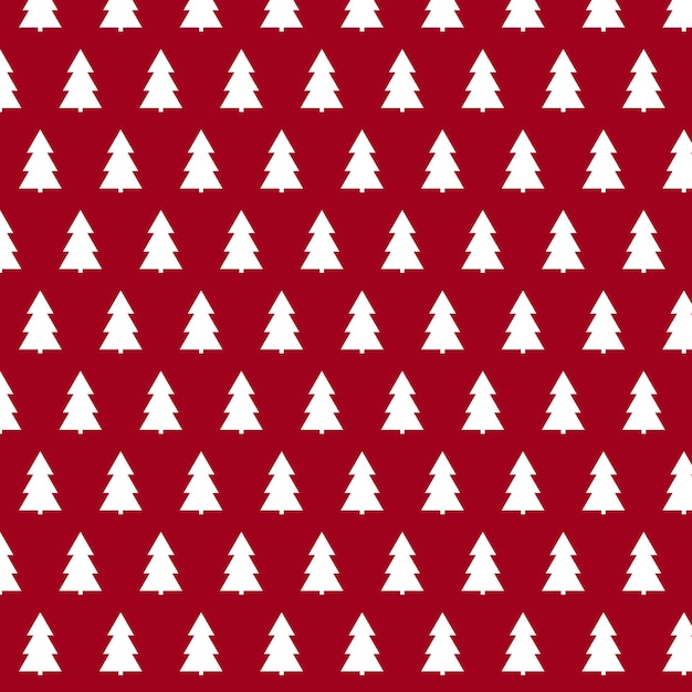 Patrón de Navidad abetos blancos sobre un fondo rojo.