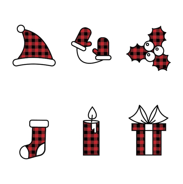 Patrón de navidad y año nuevo en el conjunto de iconos de buffalo plaid. fondo festivo para diseño e impresión esp