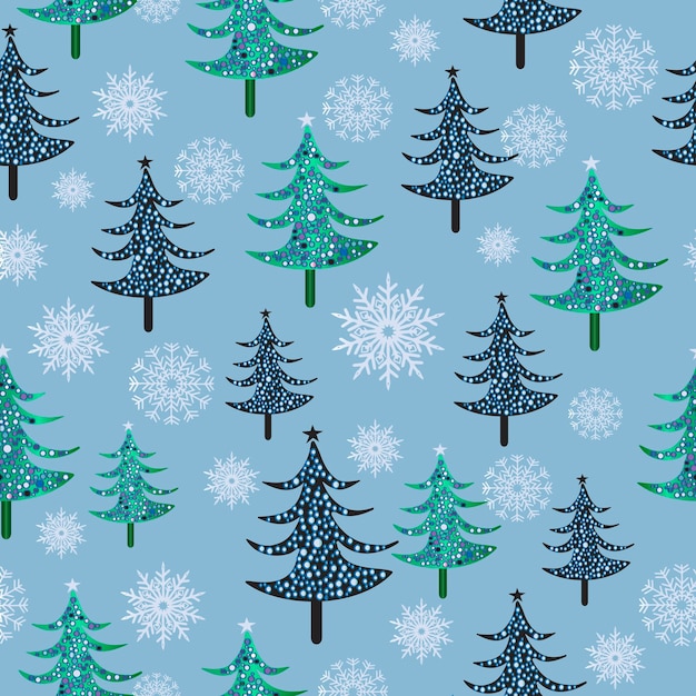 Patrón de Navidad de Año Nuevo sin inconvenientes, árboles de Navidad estilizados. Papel de regalo