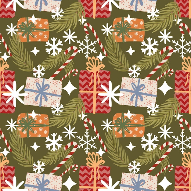 patrón de Navidad de año nuevo plantilla vectorial con elementos lindos para el diseño