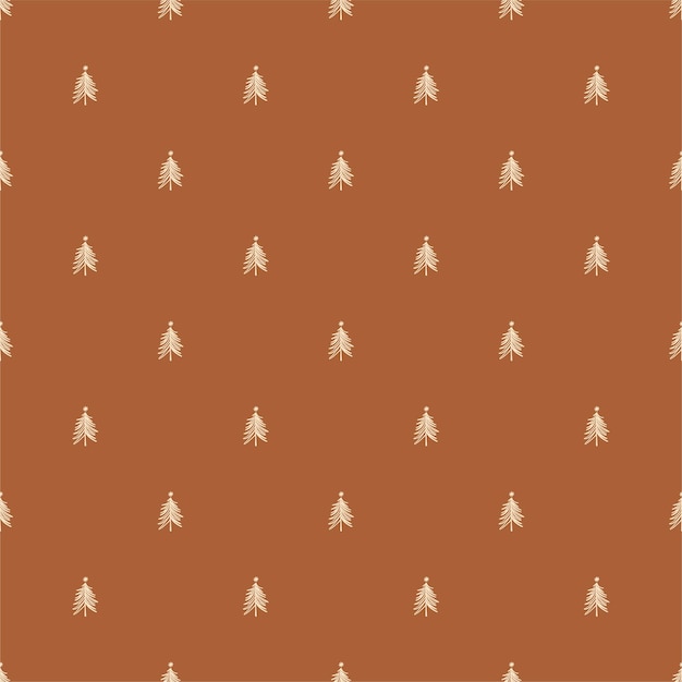 Patrón de Navidad Boho sin costuras pequeños árboles de Navidad Fondo de árbol de Navidad escandinavo Lindo dibujo a mano estilo boho Ilustración vectorial Papel de regalo tela textil Impresión de vacaciones de invierno