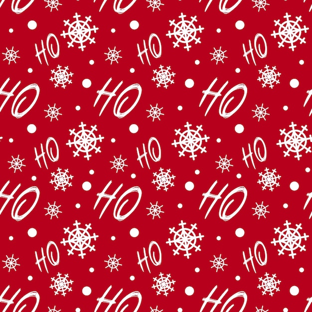 Patrón de Navidad brillante Copos de nieve blancos la inscripción Hoho sobre un fondo rojo Año nuevo santa claus Para la impresión de papel tapiz sobre fondo de envoltura de tela