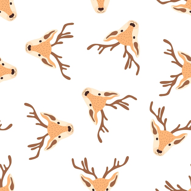 Patrón de Navidad con cabezas de renos sobre un fondo blanco. Ilustración vectorial