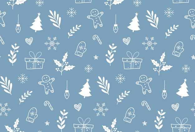 Patrón de Navidad sin costura de invierno dibujado a mano y detallado Patrón de invierno Patrón de árbol de Navidad