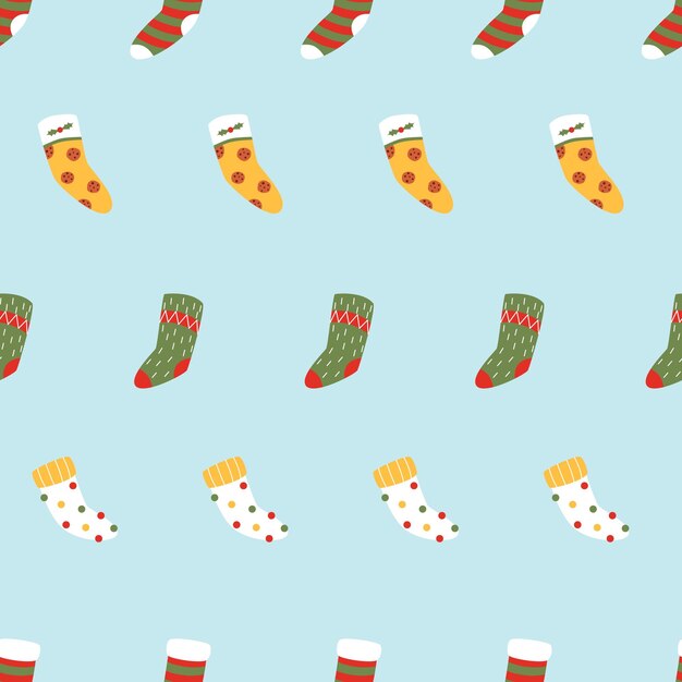 Patrón de Navidad sin costuras con calcetines de Navidad Feliz año nuevo y feliz fondo de Navidad Textura de vacaciones de invierno