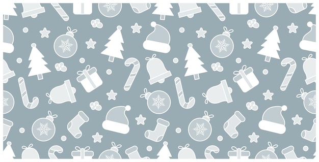 Patrón de Navidad sin costuras con coloridos iconos blancos sobre fondo verde