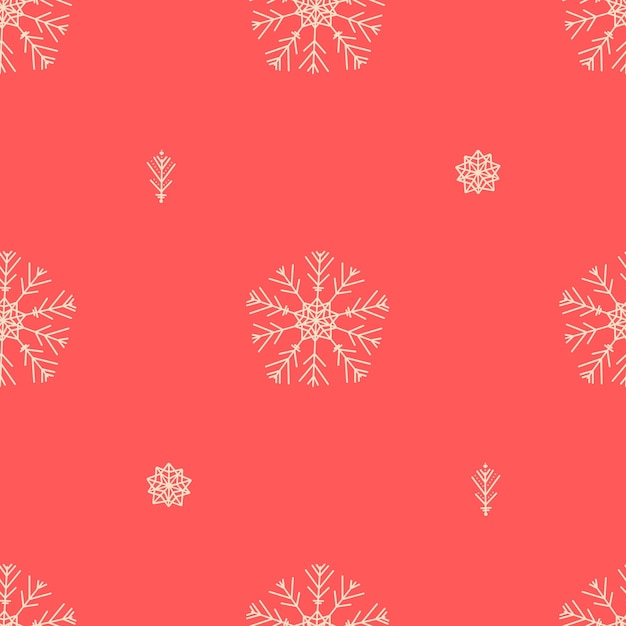 Patrón de Navidad sin costuras con copos de nieve en un fondo rojo Festivo fondo de invierno