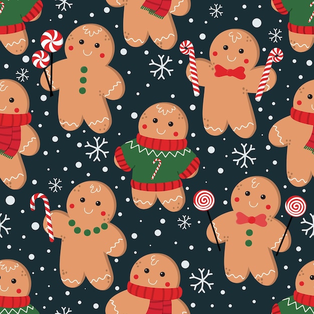 Patrón de Navidad sin costuras con hombre de pan de jengibre