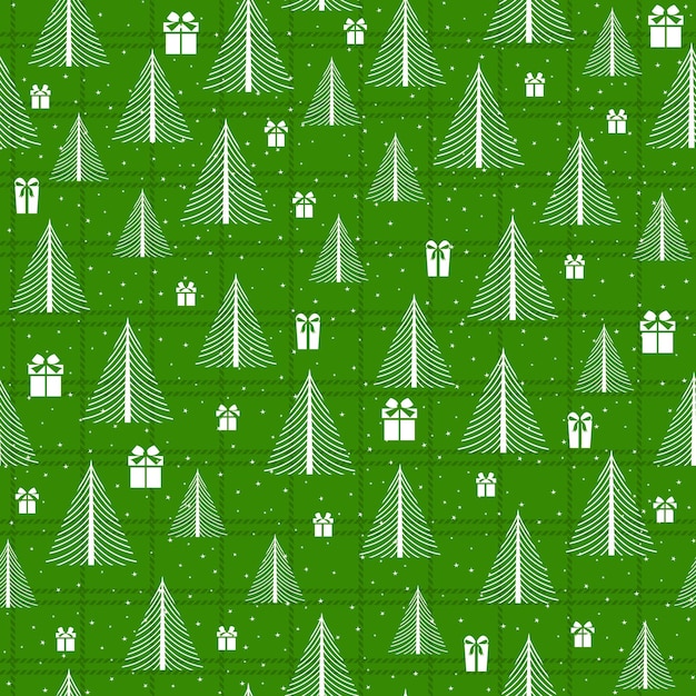 Patrón de Navidad sin costuras ingenio árboles cajas de regalo y estrellas