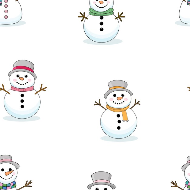 Patrón de Navidad sin costuras con muñecos de nieve Patrón de invierno para el año nuevo sobre un fondo blanco
