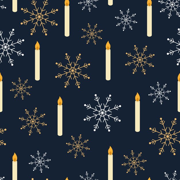 Patrón de Navidad sin costuras con velas y copos de nieve