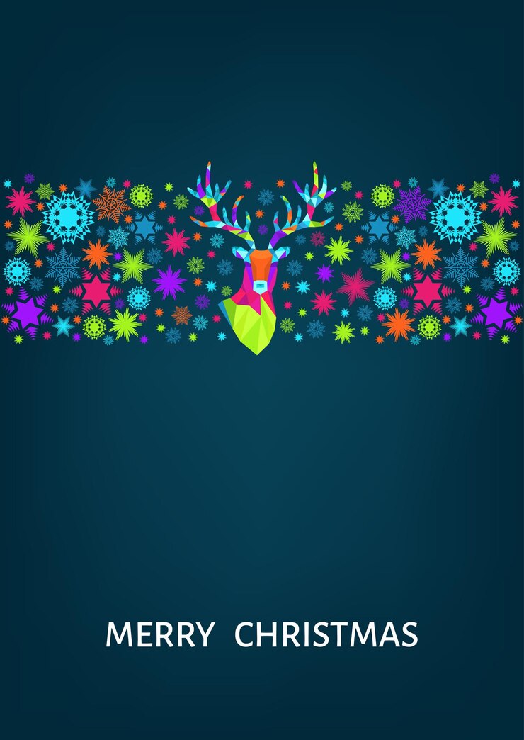 Vector patrón de navidad y feliz año nuevo reno de navidad poligonal y copos de nieve