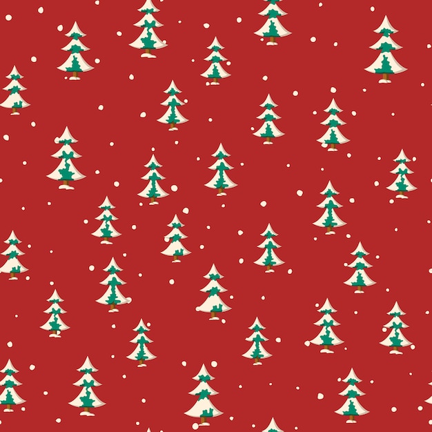 Patrón de Navidad sin fisuras con abetos nevados de colores planos