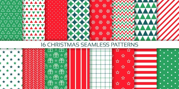 Patrón de Navidad Fondo sin costuras Establezca papeles de embalaje festivos Impresións de año nuevo texturas