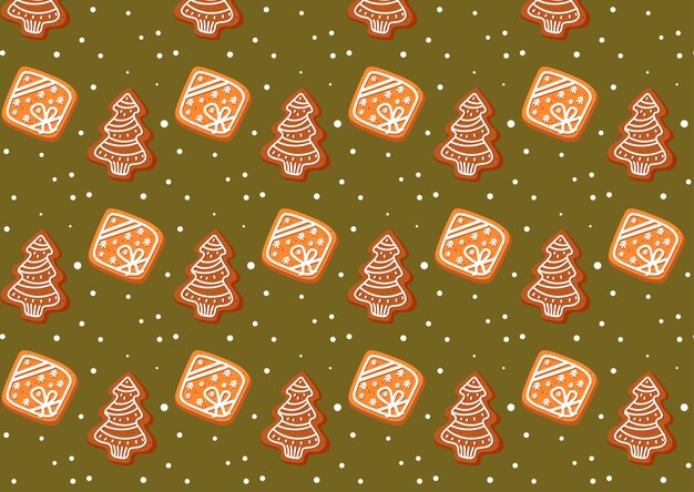 Patrón de Navidad con galleta de jengibre aislado sobre fondo blanco. Árbol de Navidad.