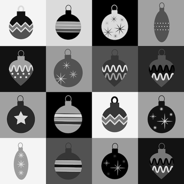 Patrón de Navidad moderno monocromo con juguetes de árbol Ilustración vectorial