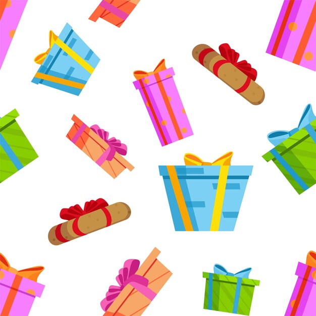 Patrón de Navidad de regalos de año nuevo. Ilustración de dibujos animados de vector