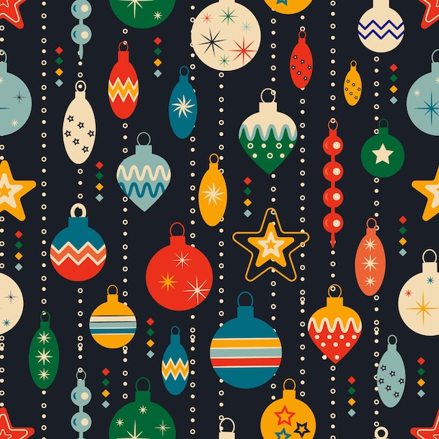 Patrón de Navidad retro con juguetes de árbol Fondo transparente de Navidad