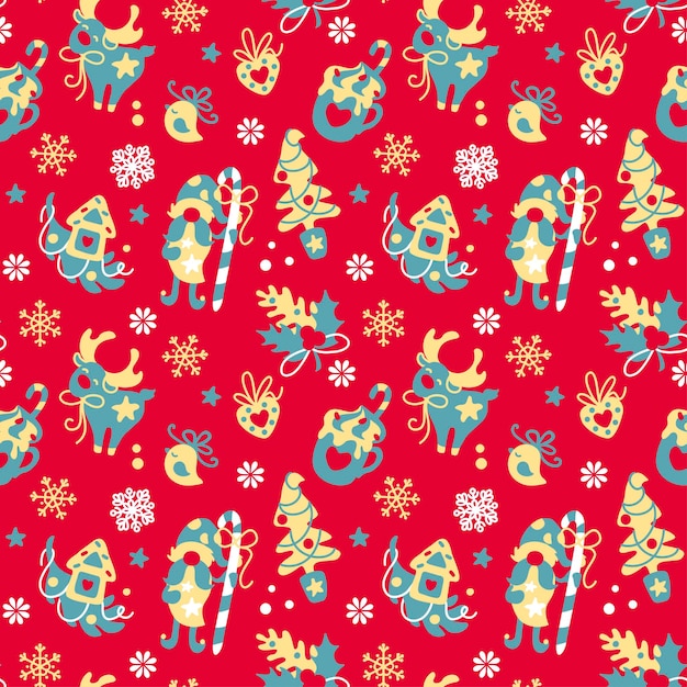 Patrón de Navidad para ropa de papel tapiz de tela Ilustración de gnomos de una casa de pan de jengibre