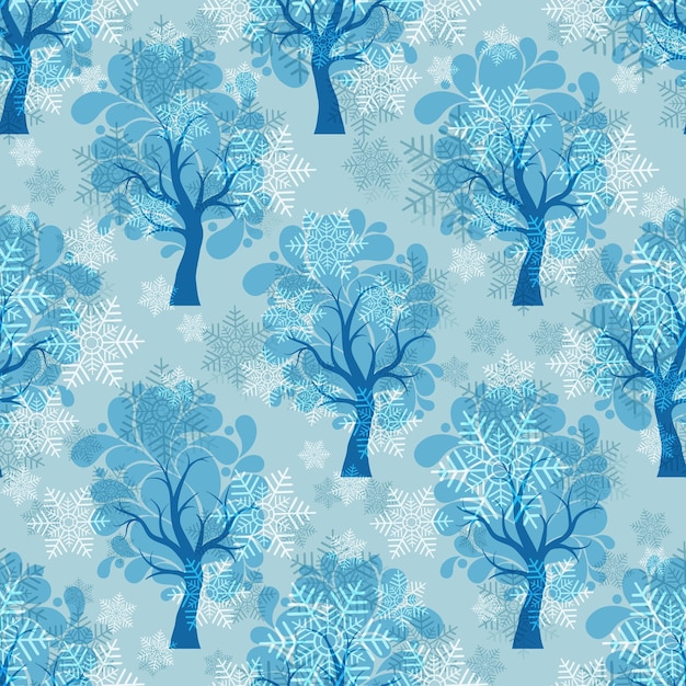 Patrón de Navidad transparente de vector con árboles cubiertos de nieve