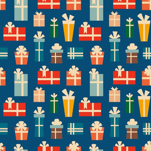 Patrón de Navidad vintage retro con cajas de regalo