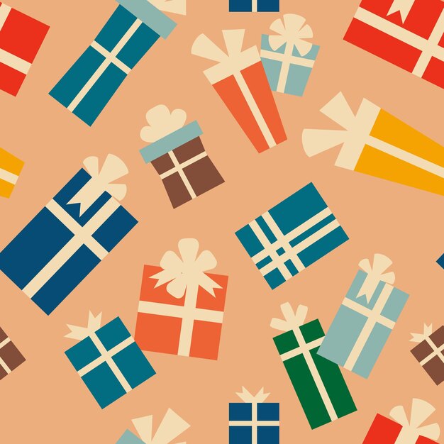 Patrón de Navidad vintage retro con cajas de regalo