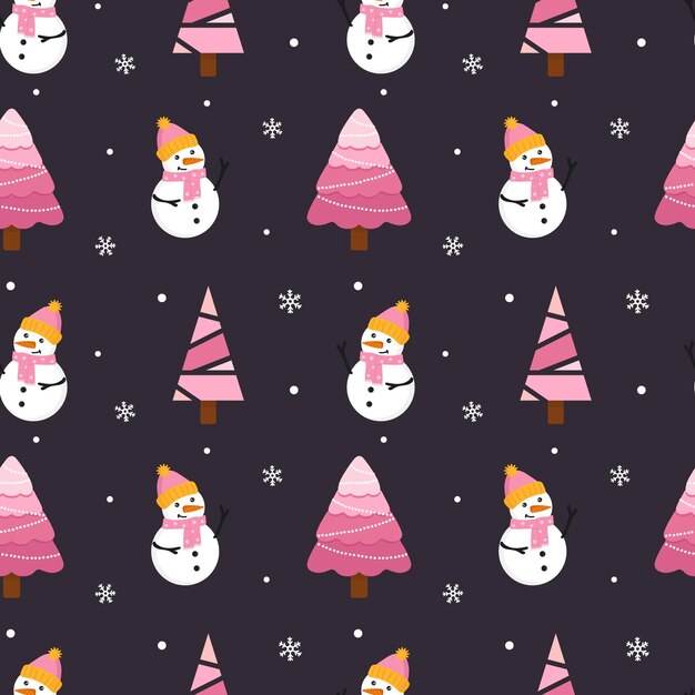 Patrón navideño sin costuras Fondo con muñeco de nieve copos de nieve y árboles de Navidad Perfecto para envolver tarjetas de felicitación de papel textil