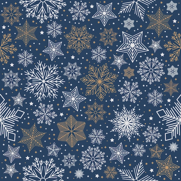 Vector patrón navideño sin costuras con motivos geométricos copos de nieve con diferentes adornos
