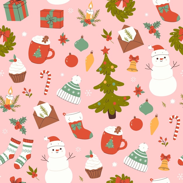 Patrón navideño sin costuras con varios artículos navideños Gráficos vectoriales