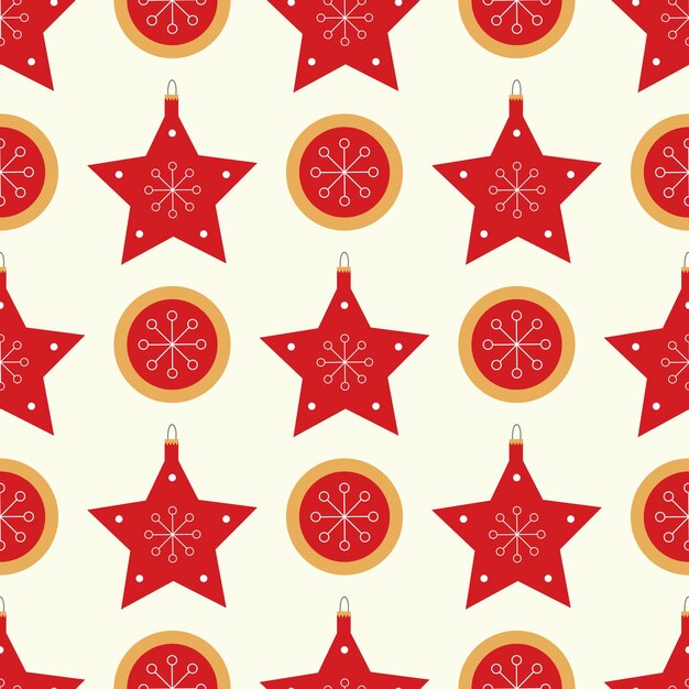 Patrón navideño de estrella roja y bola roja.