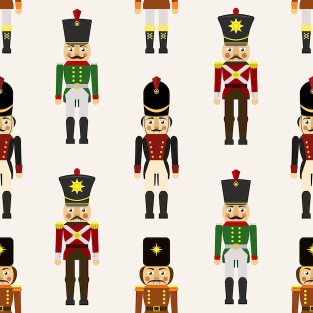 Patrón navideño sin fisuras con cascanueces en vector