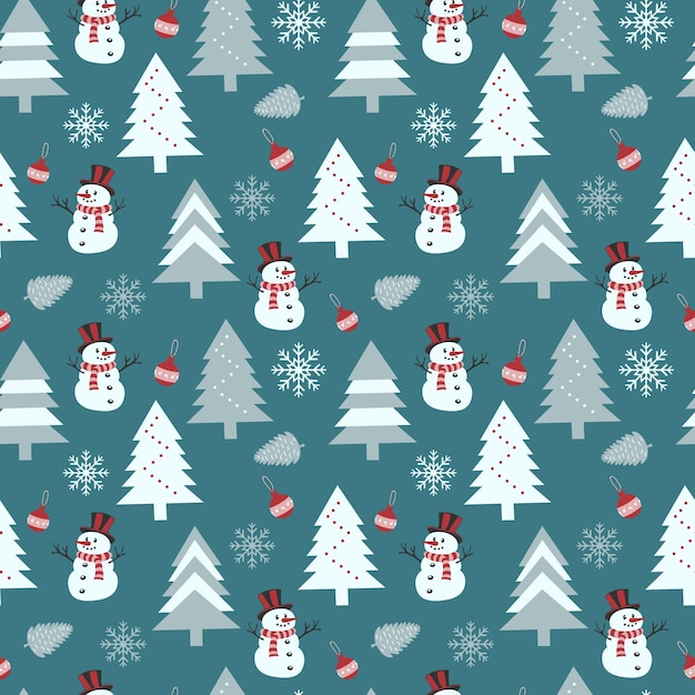Patrón navideño patrón sencillo vectorial sin costuras para envolver regalos con muñeco de nieve