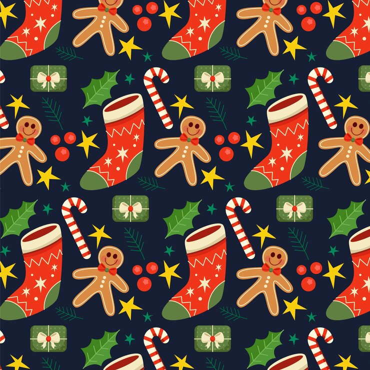 Patron navideño plano dibujado a mano