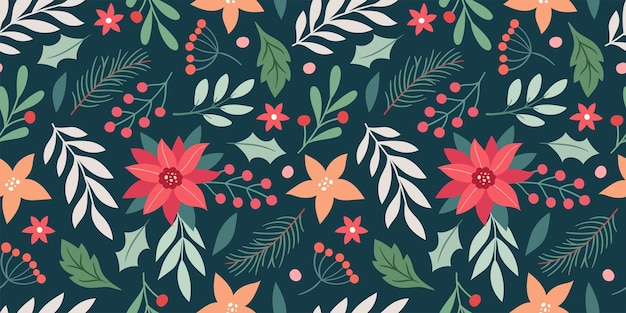 Patrón navideño con plantas de Poinsettia Decoración navideña